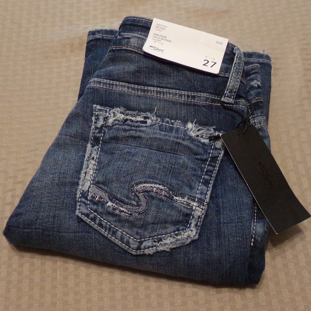 NEW Silver SUKI Mid Rise Curvy Bootcut 29 x 33